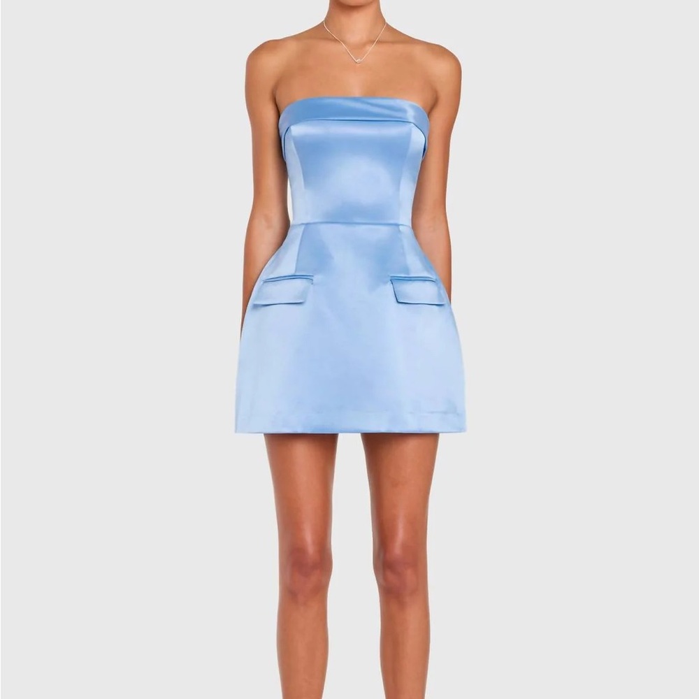 Amanda Uprichard Lucienne Skort Dress Pacific Blue Strapless Dress